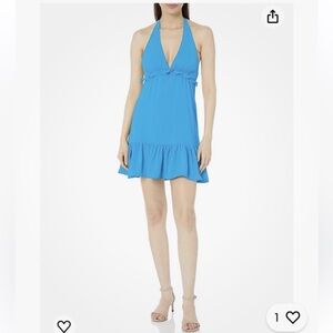 Amanda Uprichard Aubrielle bright blue halter  cocktail party mini dress S NWT